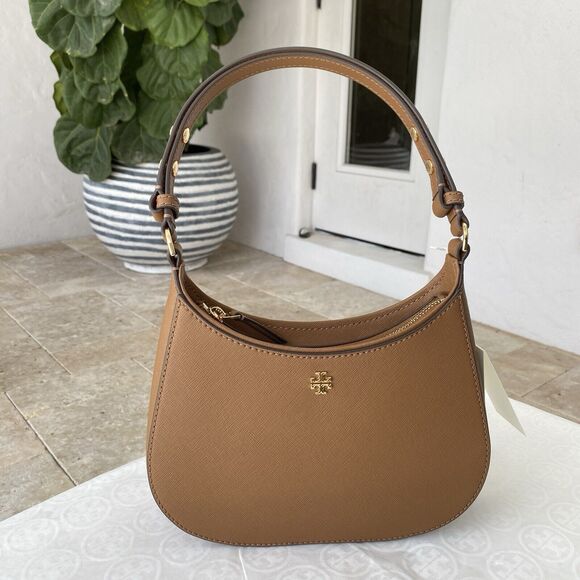 Tory Burch Handbags - Tory Burch Emerson Saffiano Leather Shoulder Bag in Moose 150258 Authentic